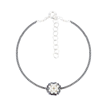 Pulsera Diamantes 1 Cuadrado Negro Ajustable Perla